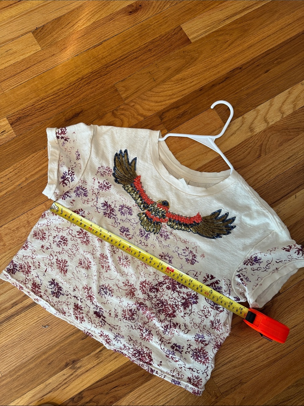 We The Free crop Cream Tee with sequined eagle size large - Picture 10 of 14